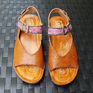 L'Artiste By spring Step Teddy Women's Genuine Leather Wedge Sandals Size 36